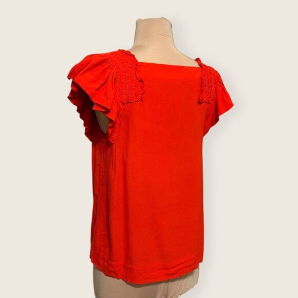 Anthropologie Maeve Red Ruffle Top 8 Smocked Square Neck Peasant Boho EUC - Picture 6 of 8